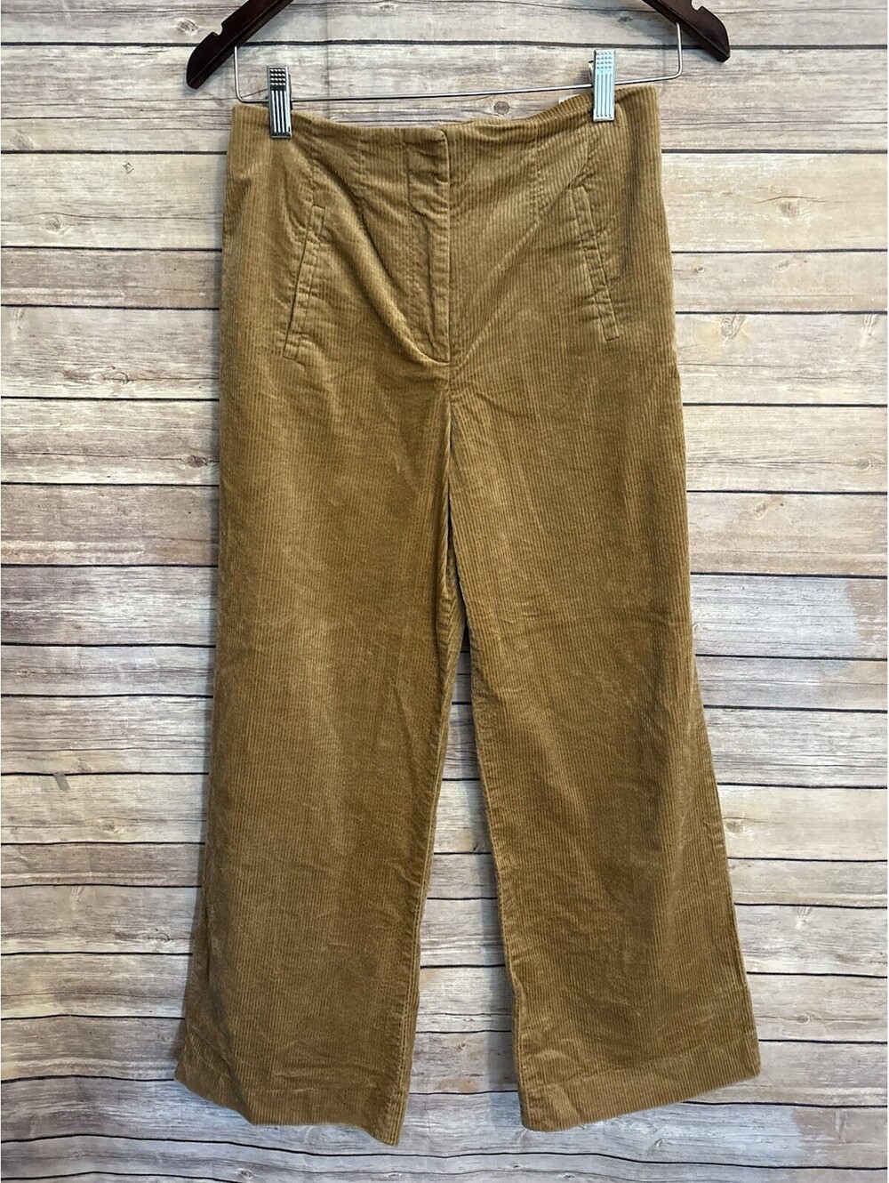 Veronica Beard Pants Womens 4 Camel Tan Corduroy High Rise Wide Leg Made USA